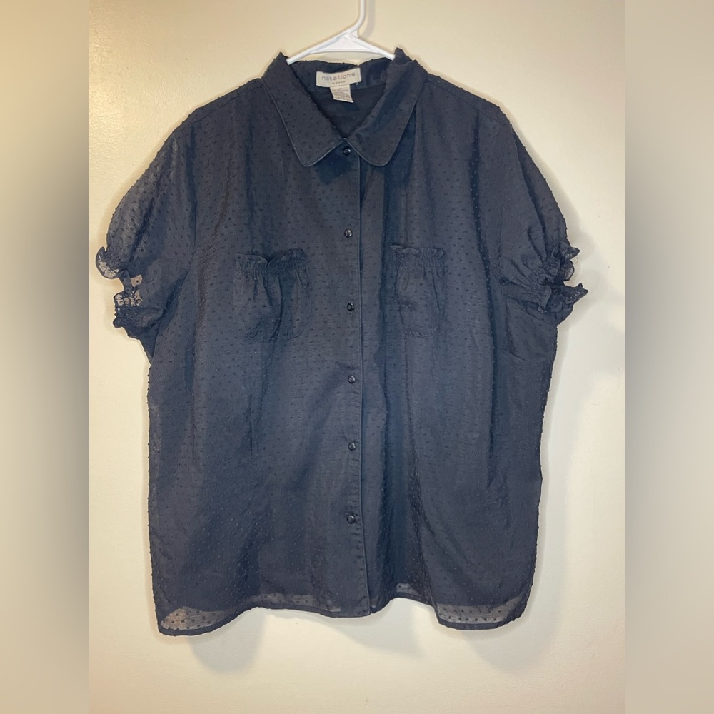 - Notations Women’s Short Sleeve Button Up Top Black Plus Size 3X